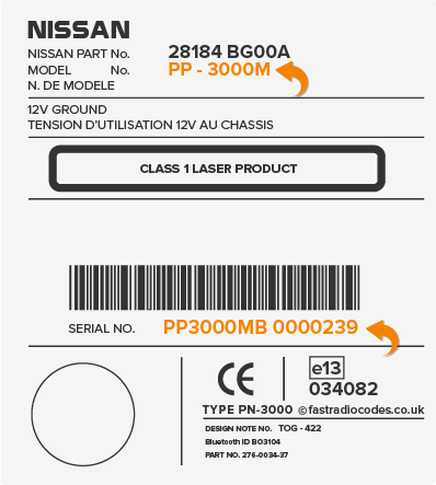 Nissan Clarion Radio Code Serial Label | CL | PN | PP